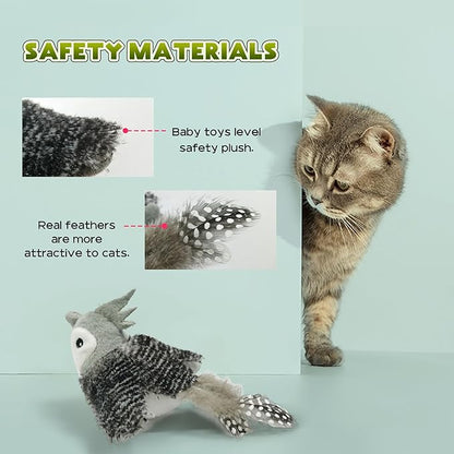 LEWISER Cat Toys Chirp Chickadee, Interactive Cat Feather Toys, Retractable Cat Teaser Toy, Hanging Toys for Indoor Cats Exercise, Kitten Kitty Fun Mental Physical Toys, Grey (1 Pack) - PAWPICO