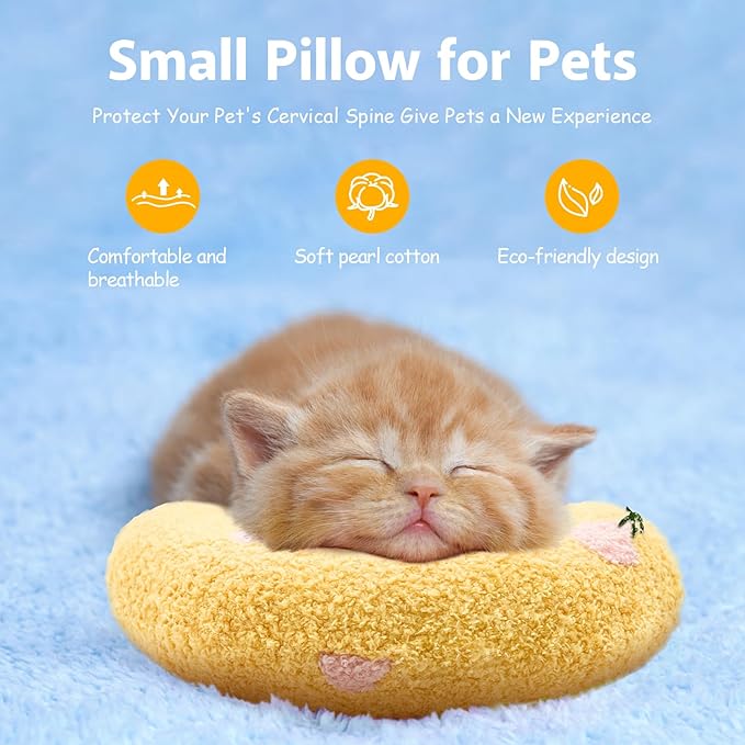 ucho Pillow for Cats, Ultra Soft Fluffy Pet Calming Toy Half Donut Cuddler, U-Shaped Pillow for Pet Cervical Protection Sleeping Improve- Yellow ucho