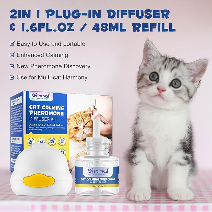 Cat Calming Pheromone Diffuser, Cat Calming Pheromones to Reduce Stress, Spraying & Scratching, 2 in 1 Cat Calming Starter Kit- 1Pack PAWPICO