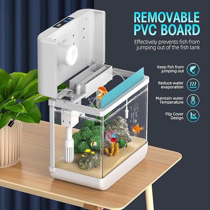 Fish Tank Aquarium 2.2 Gallon Fish Bowl with Humidifier 7 Color Auto-Looping Light 3 in 1 Quiet Pump with Filteration & Oxygenation & Circulation, Temperature Display, HD Float Glass, Thickened Base Focusonhomelifeandhealth