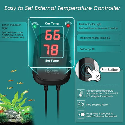 hygger 800W Submersible Aquarium Heater with Digital Controller, Auto Shut Off Fish Tank Heater for 106-211 Gallon Freshwater/Saltwater Reef Tank hygger