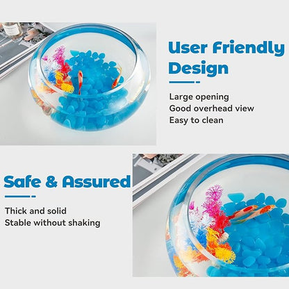 2 Gallon Glass Fish Bowl with Decor, Include Fluorescent Stones & Colorful Plastic Trees, High White Glass for Clear View, Small Fish Bowl/Vase/Aquarium for Betta Fish/Goldfish, Nice Home Décor LAQUAL