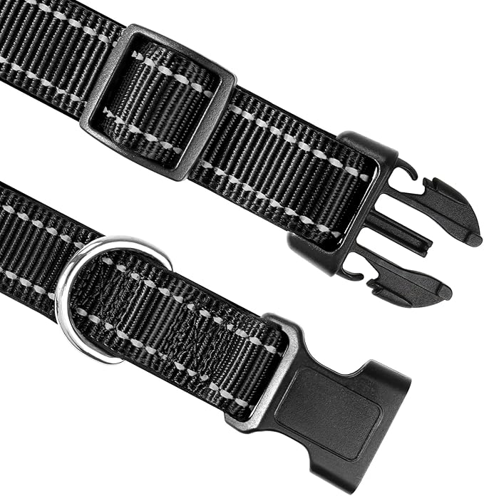 Joytale Reflective Dog Collar,Soft Neoprene Padded Breathable Nylon Pet Collar Adjustable for Large Dogs,Black,L - PAWPICO