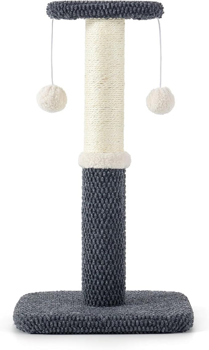 Lesure Cat Scratching Post for Indoor Cats - Highly Resistant Carpet Scratch Posts, Premium Sisal Rope Scratch Posts for Kittens, Sturdy Small Cat Scratch Pole with Hanging Ball, Grey(22.5 inch) - PAWPICO