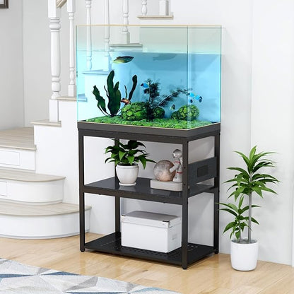 20-29 Gallon Fish Tank Stand with Power Outlets, 3-Tier Metal Aquarium Stand, Breeder Reptile Tank Stand with Shelf for Home Office, 660LBS Capacity, 29.5 x 15.8 x 30.1 inches, Black Livofloral