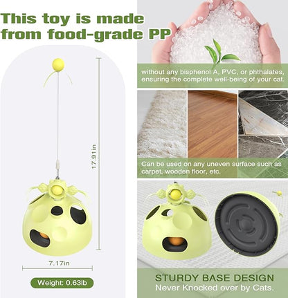 Interactive cat Toys for Indoor Cats, 4 in 1 cat self Moving Toy,Kitten Wand Toy, Spinning Toy, Slow Food Dispenser Feeder Treat Dispensing Feeding pet Supplies Gift (Green) - PAWPICO