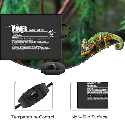 iPower 6 by 8-Inch 8 Watts Reptile Heating Mat with Temperature Controller Under Tank Warmer Terrarium Heat Pad for Reptiles and Amphibians, Black iPower