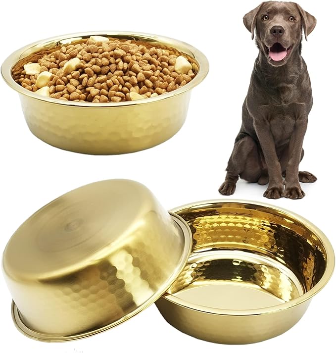 kathson 3pcs Premium Stainless Steel Dog Bowls, Hammered Thickened Metal Dog Bowl Feeding or Water Bowls for Small/Meidum/Large Sized Dogs&Cats Stackable Metal Cat Bowl Dishwasher Safe 8.7 Dia. - PAWPICO
