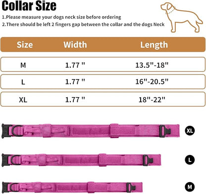 Tactical Dog Collar - Military Dog Collar, Adjustable Heavy Duty Metal Buckle Nylon Dog Collar with Control Handle for Small Medium Large Dogs, (Pink, L) ANTSWISH