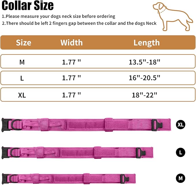 Tactical Dog Collar - Military Dog Collar, Adjustable Heavy Duty Metal Buckle Nylon Dog Collar with Control Handle for Small Medium Large Dogs (Pink, XL) - PAWPICO