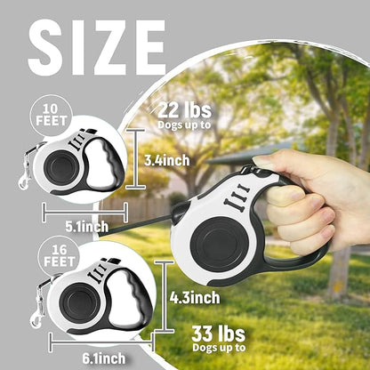 Retractable Dog Leash Automatic Telescopic Tractor Dog Tape, Pet Tape 10/16 FT Durable and Convenient, with Non-Slip Handle, Suitable for Small and Medium-Sized Dogs White LIEVUIKEN