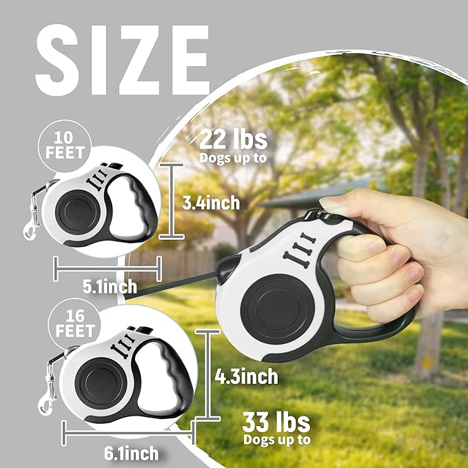 Retractable Dog Leash Automatic Telescopic Tractor Dog Tape, Pet Tape 10/16 FT Durable and Convenient, with Non-Slip Handle, Suitable for Small and Medium-Sized Dogs White LIEVUIKEN