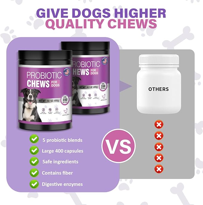 Probiotics For Dogs Chews 400 Probiotic and Digestive Enzymes Gut Health Itching Dog Digestive Health Yeast Prebiotic Supplement Immune Support Reduce Diarrhea Soft Chewable Tablets (Chicken Flavor) TTLXBLprotectsdoghealth