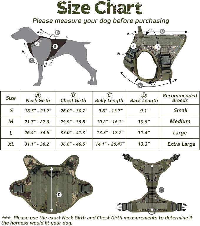 rabbitgoo Tactical Dog Harness for Small, Heavy Duty Pet Harness with Handle, No-Pull Service Vest Small Breed, Adjustable Military Dog Vest for Training Hunting Walking, Green Camo, S rabbitgoo