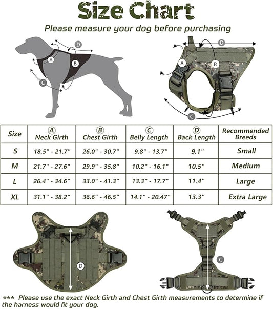 rabbitgoo Tactical Dog Harness for Small, Heavy Duty Pet Harness with Handle, No-Pull Service Vest Small Breed, Adjustable Military Dog Vest for Training Hunting Walking, Green Camo, S rabbitgoo