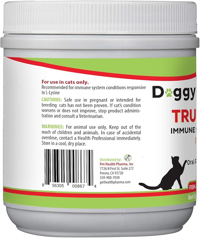 Trulysine L-Lysine for Cats Immune Support Oral Powder 21.2oz/600g - Cats & Kittens of All Age, Sneezing, Runny Nose Squinting, Watery Eyes-Fish & Poultry Flavor (U.S.A)(600 Grams (500mg / Scoop)) Pet+Health+Pharma