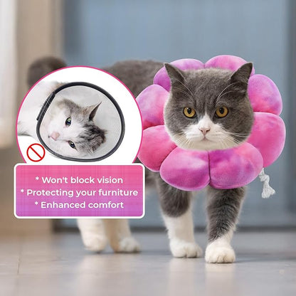 Flower Cat Cone, Uadonile Adjustable Cat Cone Collar, Soft Dog Elizabethan Collar Recovery E Collar After Surgery, Recovery E-Collar for Kittens/Puppies and Cats Recovery(Tie-dye Rose Purple, L) Uadonile