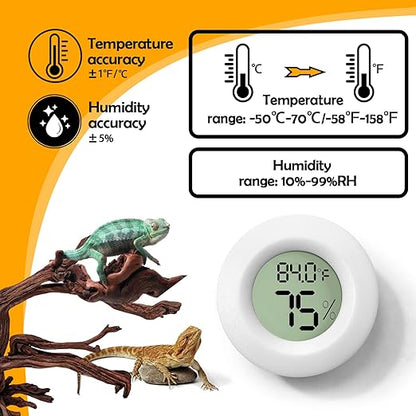 2 PCS White Reptile Thermometer and Humidity Gauge for Bearded Dragon Tank Accessories, Reptile Tank Accessories for Jumping Spider, Leopard Gecko, Hermit Crab, Gecko, Ball Python, Lizard BSRESIN