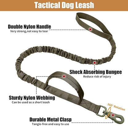 Tactical Dog Collar Leash Set, Adjustable Military Training Nylon Collar Dog Training with Control Handleand Metal Buckle, Dog Collar for Medium Large Dogs (Green,L) - PAWPICO
