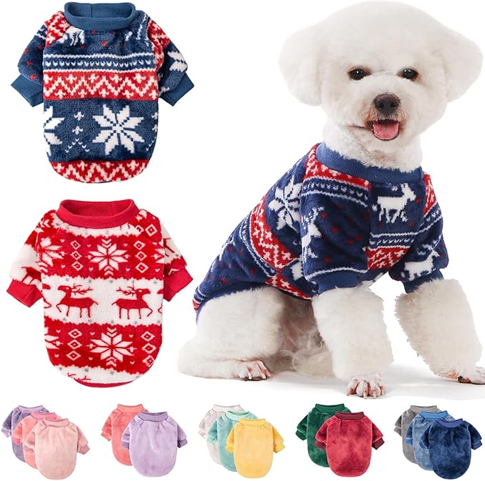 FabriCastle Dog Sweater, Pack of 2 or 3, Dog Clothes, Dog Coat, Dog Jacket for Small or Medium Dogs Boy or Girl, Ultra Soft and Warm Cat Pet Sweaters (Red,Blue, XX-Small) - PAWPICO
