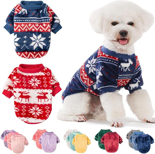 FabriCastle Dog Sweater, Pack of 2 or 3, Dog Clothes, Dog Coat, Dog Jacket for Small or Medium Dogs Boy or Girl, Ultra Soft and Warm Cat Pet Sweaters (Red,Blue, XX-Small) - PAWPICO
