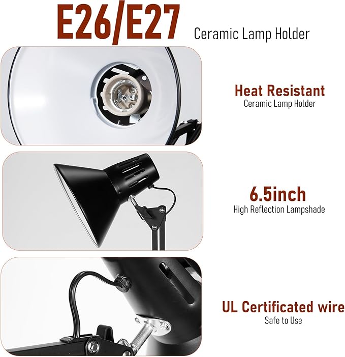 Reptile Heat Lamp Reptile Light Fixture with Tall Reptile Lamp Stand (15.7inch to 74.3inch) Heat Lamp Stand with 360° Adjustable Swing Arm, Reptile Light Stand for Reptile Tank and Heat Lamps DXOPHIEX