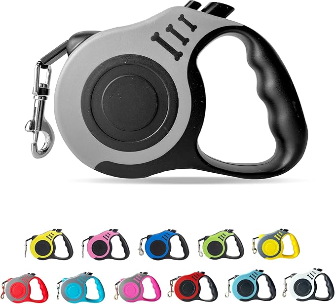 Retractable Dog Leash Automatic Telescopic Tractor Dog Tape, Pet Tape 10/16 FT Durable and Convenient, with Non-Slip Handle, Suitable for Small and Medium-Sized Dogs Gray LIEVUIKEN