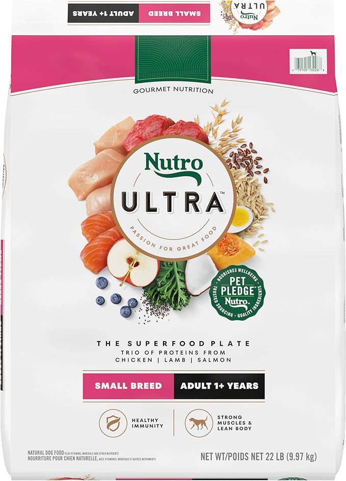 Nutro Ultra Adult Small Breed Dry Dog Food, Chicken, Lamb and Salmon Protein Trio, 22 lb. Bag - PAWPICO