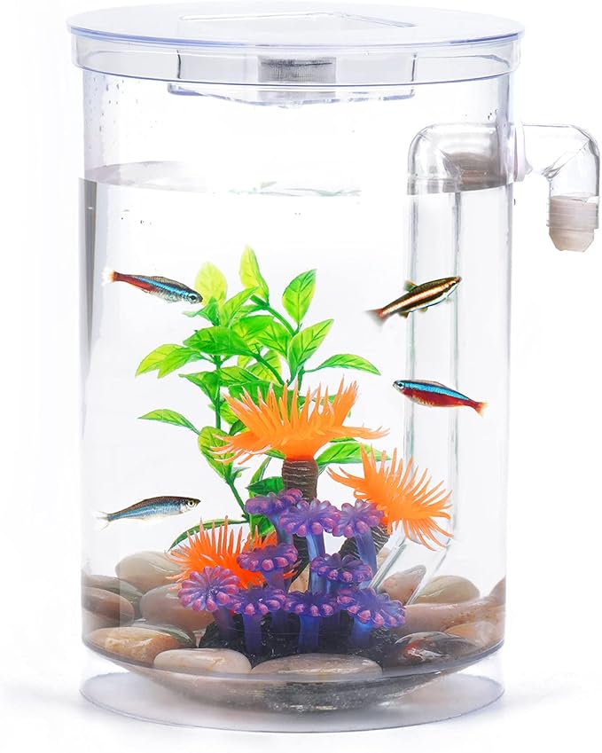 Betta Fish Tank, 360 Aquarium with LED Light, 1 Gallon Fish Bowl, Small Fish Tank Starter Kit, Beta Fish Tank Self Cleaning as Desktop Decoration for Office Home Room Decor Oltraman