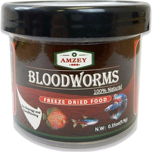 Amzey Blood Worms 0.35oz -100% Natural Freeze Dried Blood Worms - Aquarium Fish Food - High Protein Food for Betta Fish, Food for Goldfish, Cichlid, Guppy, Discus, Turtle Amzey