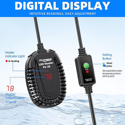 FREESEA Aquarium Fish Tank Heater: 50W Small Submersible Turtle Heater with Adjustable Temperature External Controller for Betta | Saltwater | Freshwater | 1-10 Gallon FREESEA
