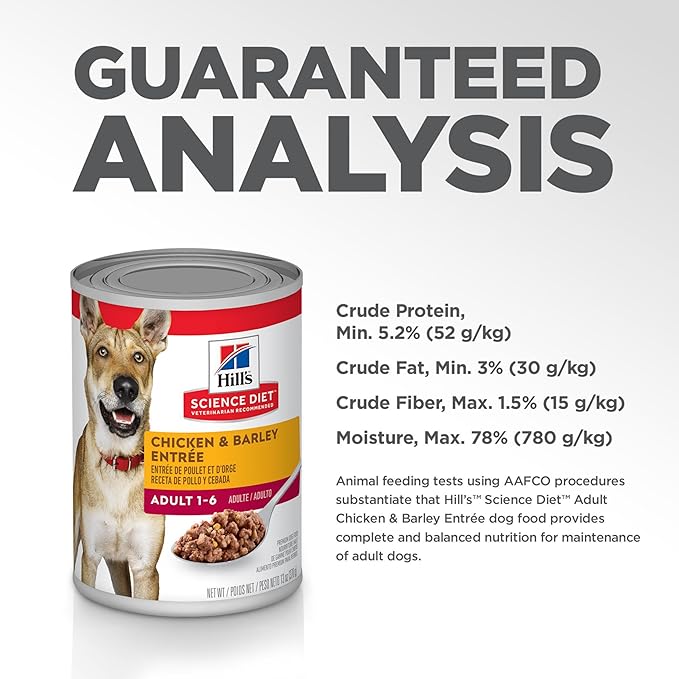 Hill's Science Diet Adult 1-6, Adult 1-6 Premium Nutrition, Wet Dog Food, Chicken & Barley Loaf, 13 oz Can, Case of 12 - PAWPICO