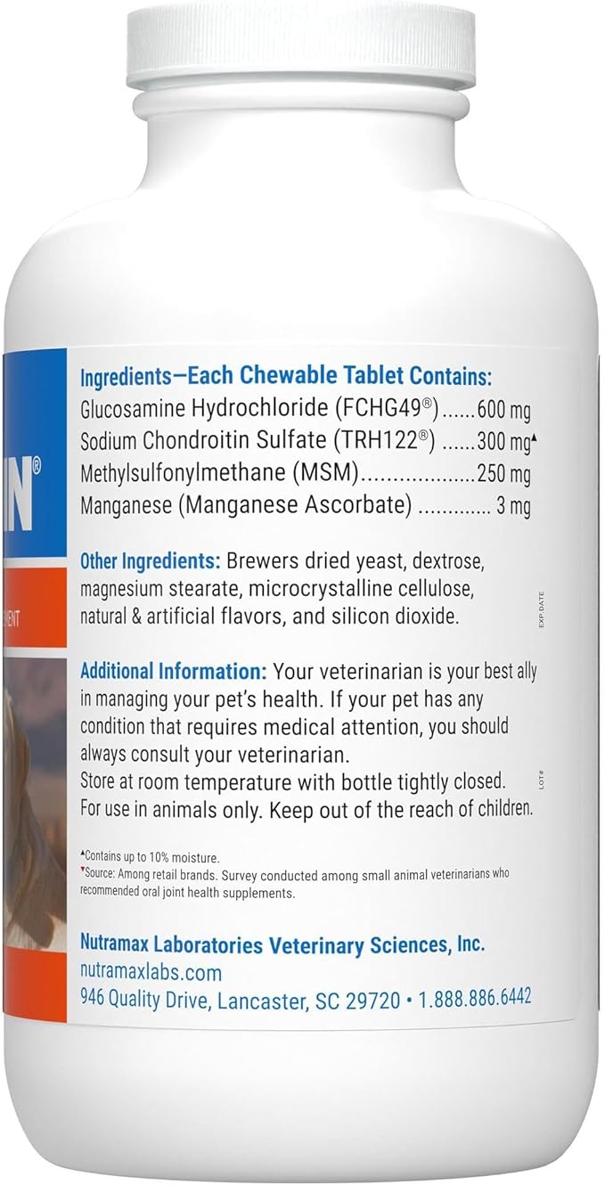 Nutramax Laboratories Cosequin Maximum Strength Joint Health Supplement for Dogs - With Glucosamine, Chondroitin, and MSM, 250 Chewable Tablets NutramaxLaboratories