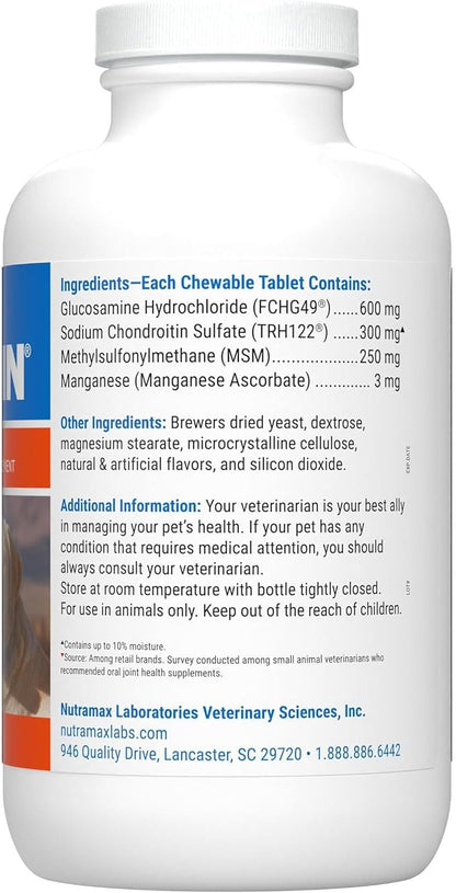 Nutramax Laboratories Cosequin Maximum Strength Joint Health Supplement for Dogs - With Glucosamine, Chondroitin, and MSM, 250 Chewable Tablets NutramaxLaboratories