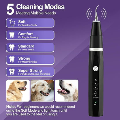 Dog Teeth Cleaning Kit-Dog Tooth Plaque Remover-Ultimate Pet Dental Care Kit - Ultrasonic Teeth Cleaner and Plaque Remover for Dogs | Complete Oral Hygiene Solution-Black VVHOMIFE