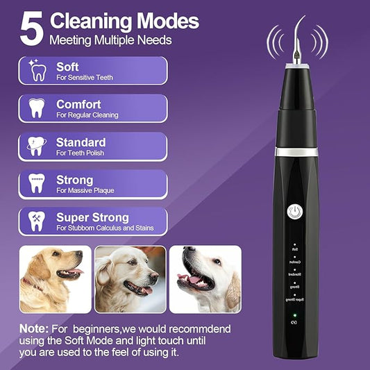 Dog Teeth Cleaning Kit-Dog Tooth Plaque Remover-Ultimate Pet Dental Care Kit - Ultrasonic Teeth Cleaner and Plaque Remover for Dogs | Complete Oral Hygiene Solution-Black VVHOMIFE