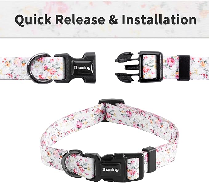 Ihoming Dog Collar and Leash Set for Daily Outdoor Walking Running Training, Floral Sky Design for Small Boys Girls Dogs Cats Pets, S-Up to 20LBS Ihoming