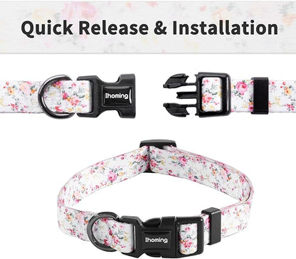 Ihoming Dog Collar and Leash Set for Daily Outdoor Walking Running Training, Floral Sky Design for Large Boys Girls Dogs Cats Pets, L-Up to 80LBS Ihoming