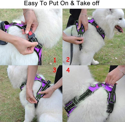 PoyPet No Pull Dog Harness, No Choke Front Lead Dog Reflective Harness, Adjustable Soft Padded Pet Vest with Easy Control Handle for Small to Large Dogs(Purple,S) PoyPet
