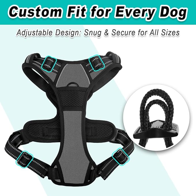 BARKBAY Dog Harness No Pull for Large Dogs - Adjustable, Reflective, Comfortable, No Choke, Heavy-Duty - Perfect for Outdoor Training, Walking, and Hiking - Strong & Durable - XL & Dark Grey BARKBAY