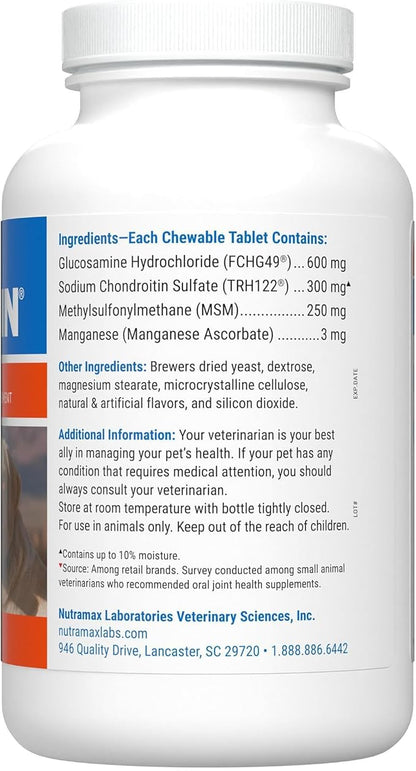 Nutramax Laboratories Cosequin Maximum Strength Joint Health Supplement for Dogs - With Glucosamine, Chondroitin, and MSM, 132 Chewable Tablets NutramaxLaboratories