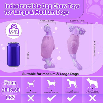 Dog Toys for Aggressive Chewers, Interactive Dog Chew Toys for Large Dogs, Indestructible Squeaky Dog Toys to Keep Them Busy, Tough Dog Toys for Medium/Large Breed Dogs (Purple, Hammerhead Shark) - PAWPICO