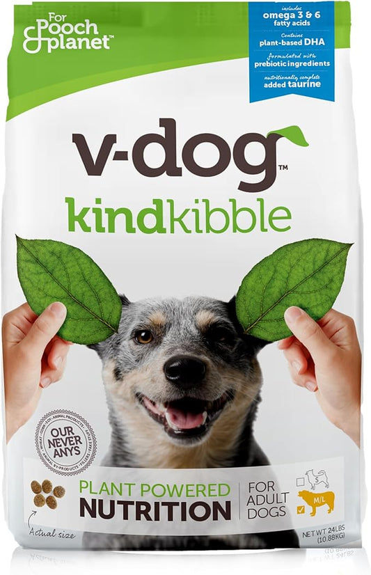 V-dog Vegan Kibble Dry Dog Food (24 LB) | Plant Based Protein with Added Taurine for Sensitive Stomach and Skin | Adult Dog Food | Vegetarian Superfood | Made in US - PAWPICO