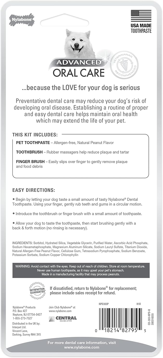 Nylabone Advanced Oral Care Natural Dog Dental Kit Peanut Flavor 2.5 oz. Nylabone