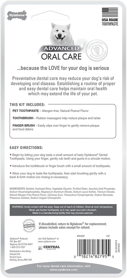Nylabone Advanced Oral Care Natural Dog Dental Kit Peanut Flavor 2.5 oz. Nylabone