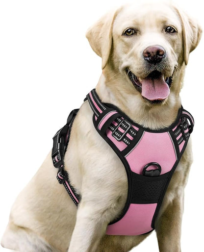 rabbitgoo Dog Harness No Pull with 2 Leash Clips, Adjustable Soft Padded, Reflective Oxford No Choke Pet Vest with Easy Control Handle for Large Dogs, Pink, L rabbitgoo