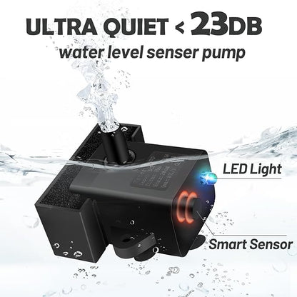 Cat Water Fountain, 74oz/2.2L Ultra Quiet Automatic Water Dispenser for Cats Dogs with Colorful LED Indicator, Water Bowl for Pets with Filter - PAWPICO