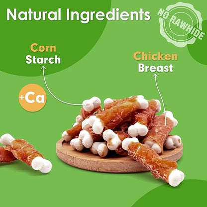MON2SUN Dog Treats, 2.3 Inch Chicken Wrapped Calcium Dog Bones, Rawhide Free Dog Chews for Puppy and Small Dogs, Training Treats for Teeth Cleaning and Fresh Breath (28 Count - Pack of 5) - PAWPICO