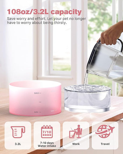 Pink Cat Water Fountain:with 6 Carbon Filters + 3 Sponge Filters - BEMOONY 108oz/3.2L Pet Water Fountain - Water Fountains Indoor Quiet Water Pump - Faucet Cat Fountain Suitable for Cats and Dogs - PAWPICO