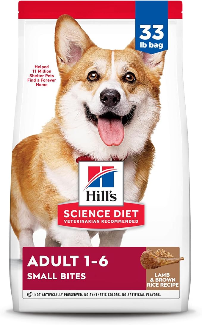 Hill's Science Diet Adult 1-6, Adult 1-6 Premium Nutrition, Small Kibble, Dry Dog Food, Lamb & Brown Rice, 33 lb Bag - PAWPICO